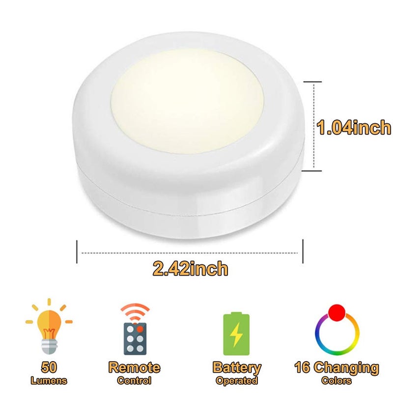SIXDEFLY Wireless 16 Color Changing LED Puck Light 12 Pack LED Under Cabinet Lighting Closet Light Battery Powered Night Lights with Remote Control Dimmer & Timing Function - Image 4